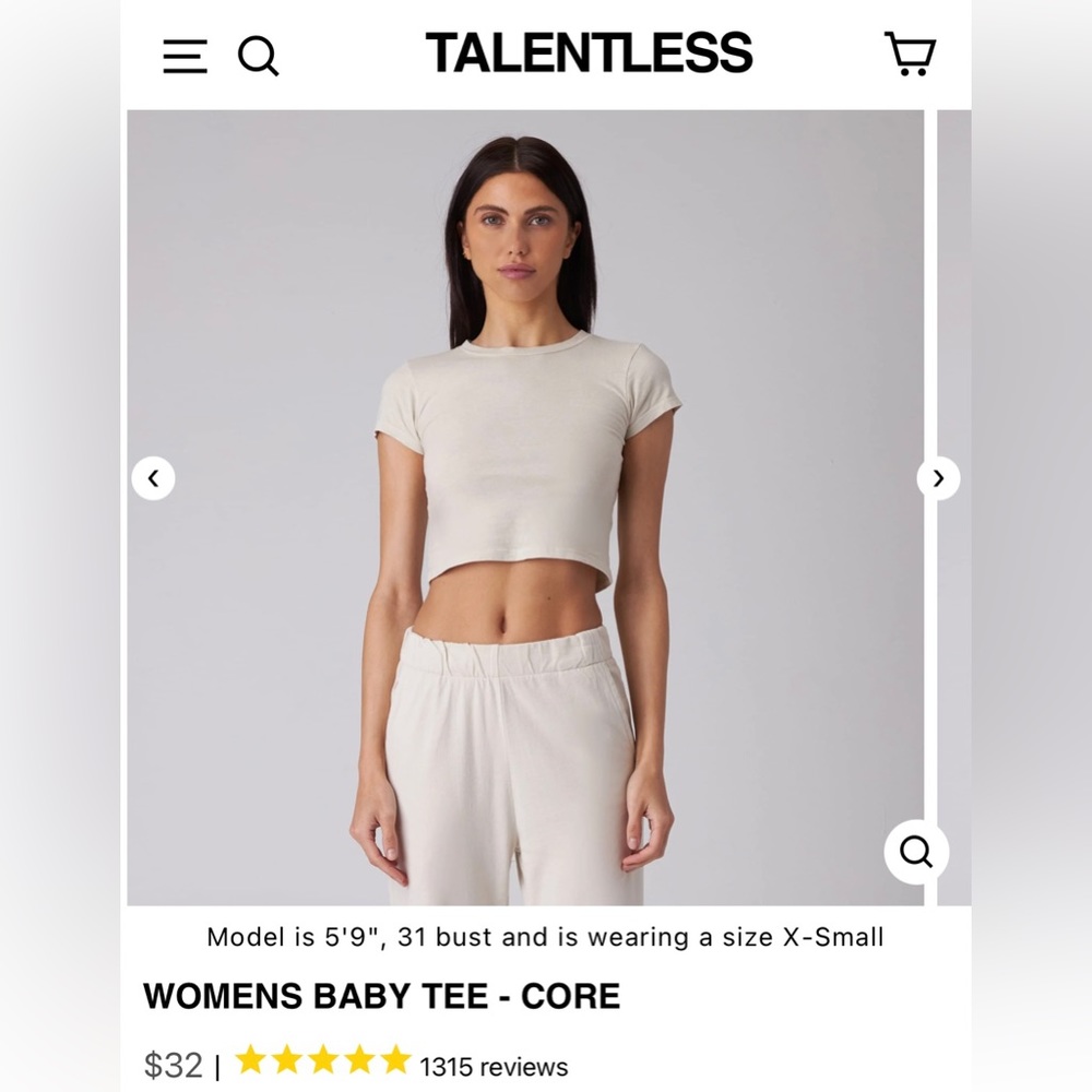 Talentless baby tee in bone- size S